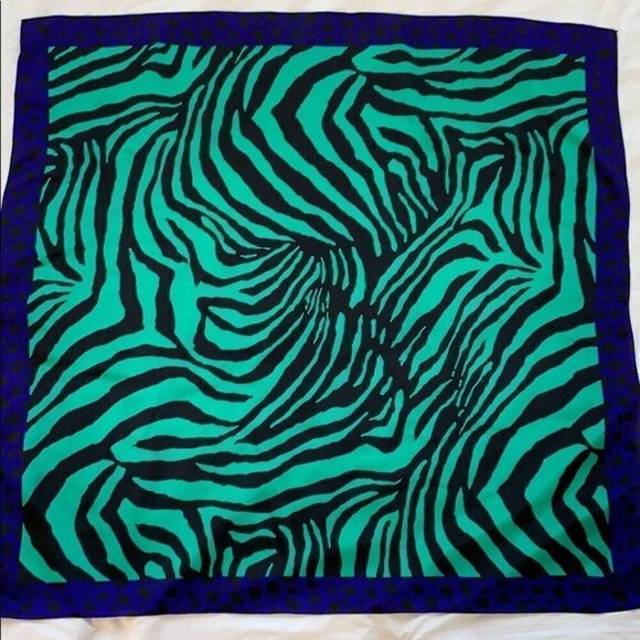 Royal blue green zebra stripe silk scarf - Picture 1 of 6